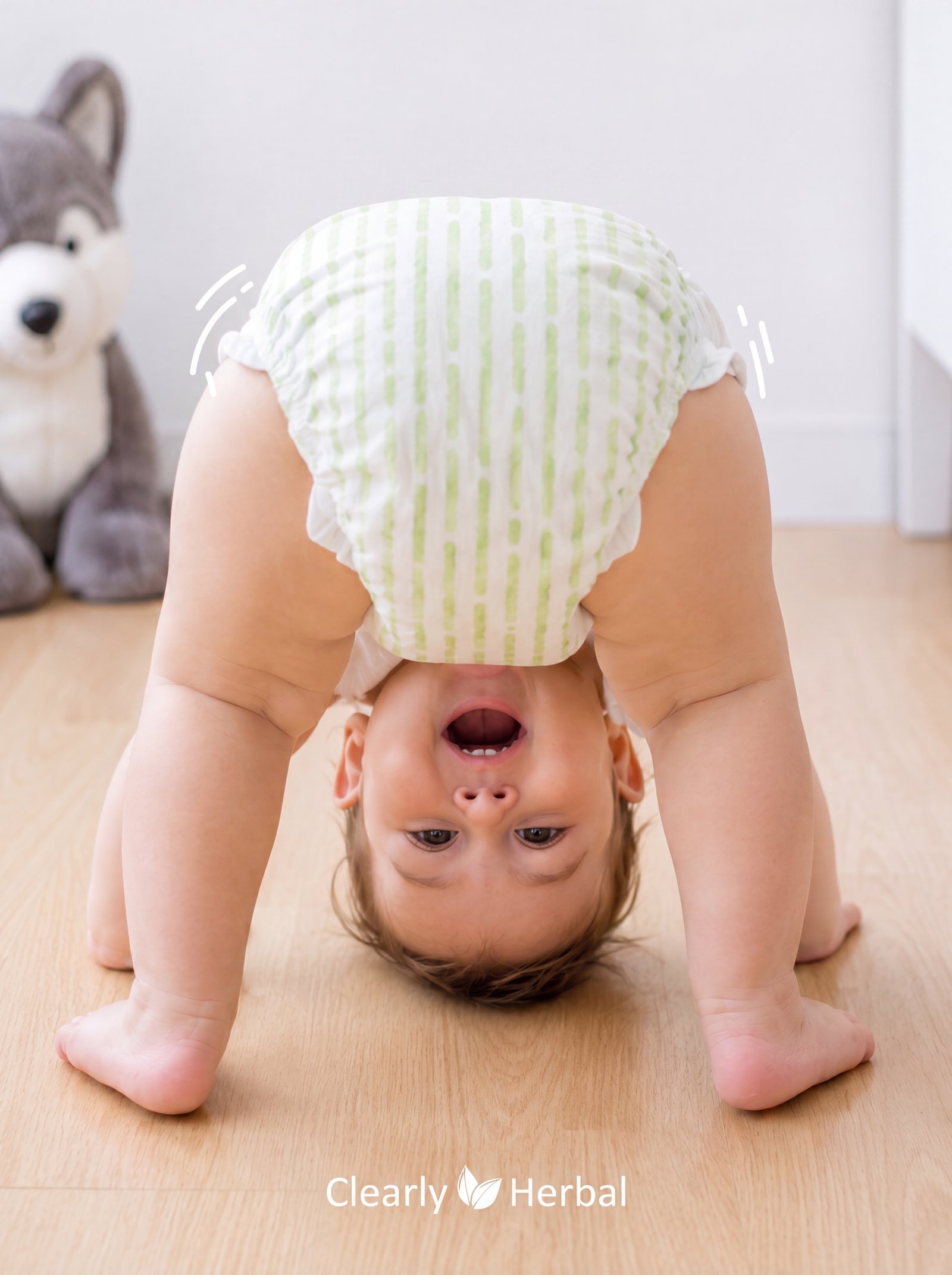 Playful baby in Clearly Herbal diapers