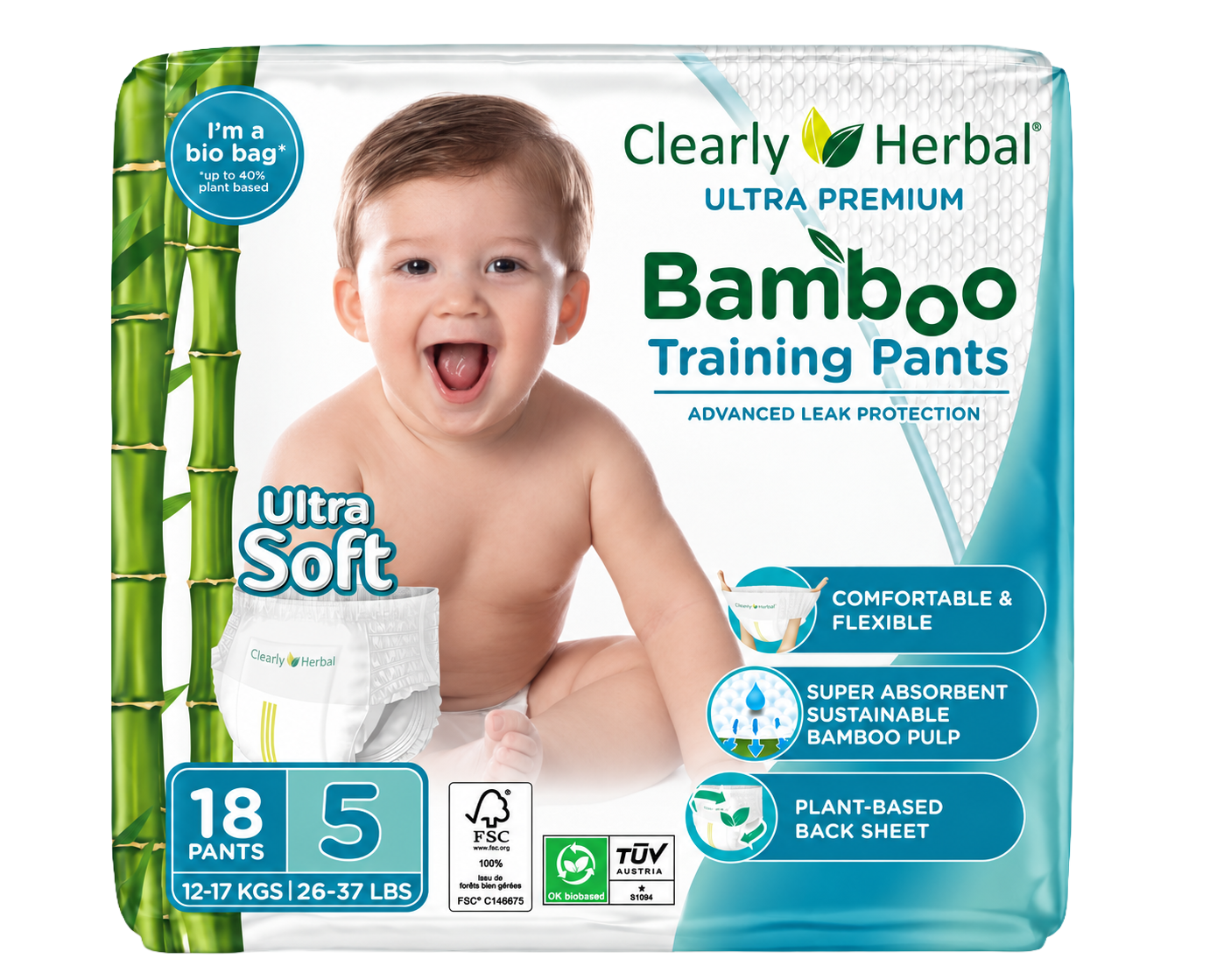 Clearly Herbal Bamboo Training Pants Size 5, 18 pants